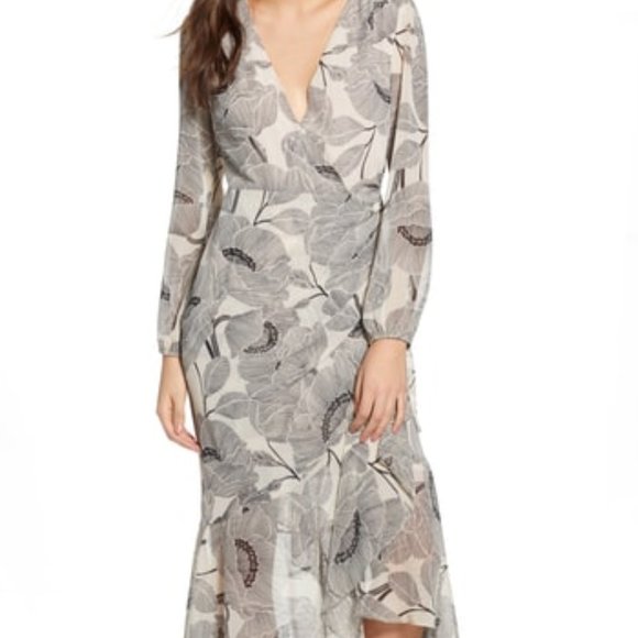 floral print faux wrap dress